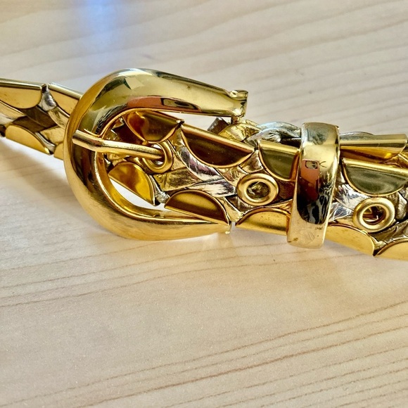 Vintage (90\'s)  Gold Glam (Silver Bronze Tone Metal & Leather Women Belt Sz OS main image 8
